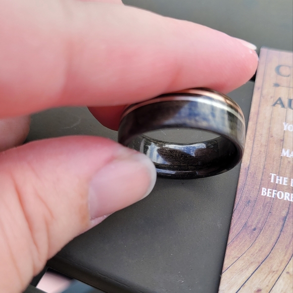 Weathered Maker's Mark Bourbon Barrel Ring w/ Rose Gold & Sterling Silver - Picture 2 of 4
